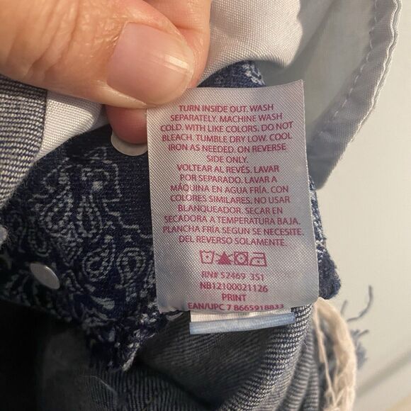 No Boundaries Short Overalls Shortalls Women M Y2k Blue Bandana Print Denim - Picture 12 of 14